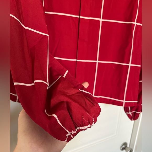 Red with white stripe pattern business casual top. Size Large. From SHEIN. - Picture 2 of 3
